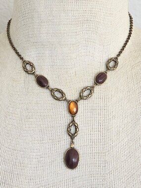 AVON SAQ Vintage Gold, Brown & Amber Y Necklace
